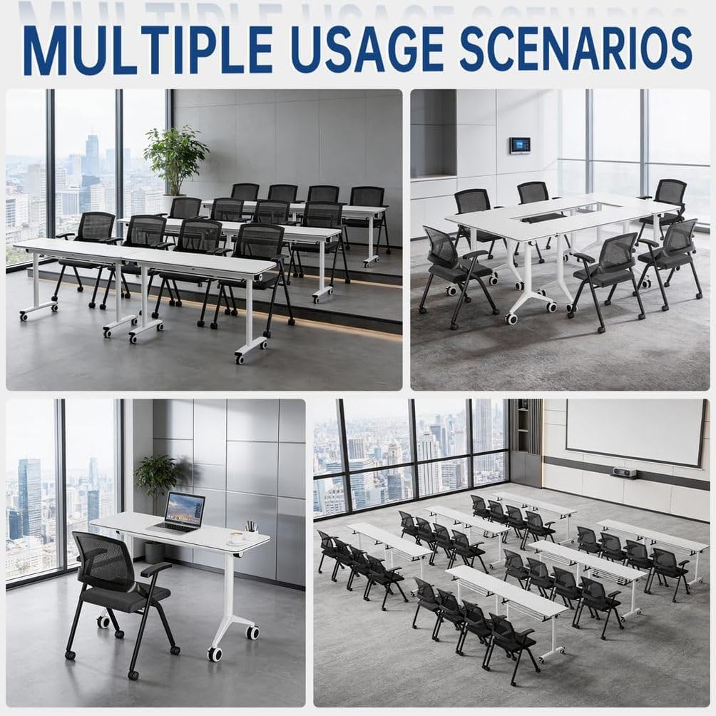 50 Pcs,Folding Office Chair with Wheels - Mobile Mesh Back Conference Room Chair with Padded Seat, Foldable & Stackable for Meeting Room, Training, Seminar,Classroom School & Office - Black