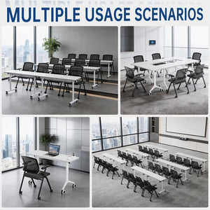 50 Pcs,Folding Office Chair with Wheels - Mobile Mesh Back Conference Room Chair with Padded Seat, Foldable & Stackable for Meeting Room, Training, Seminar,Classroom School & Office - Black