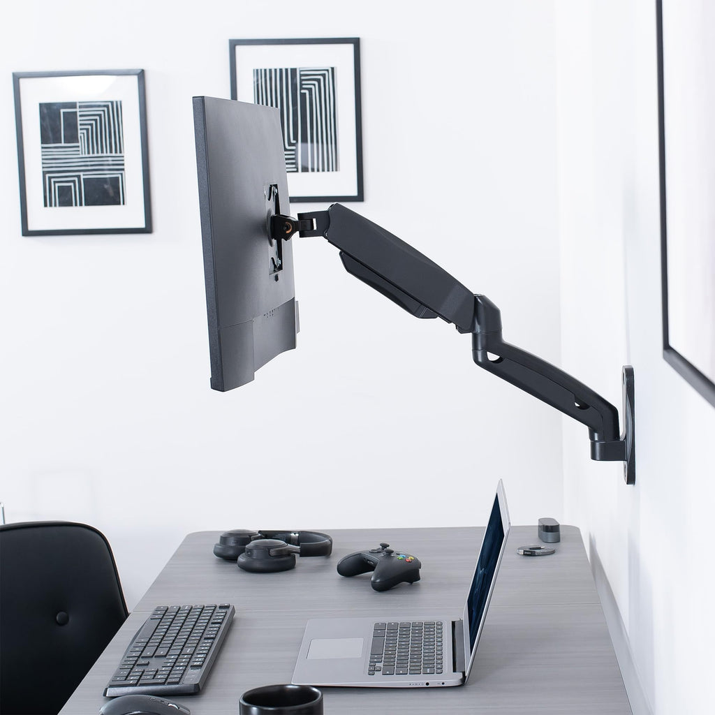 Single Monitor Counterbalance Wall Mount for 32 inch Screens up to 19.8 lbs, Full Motion, Max VESA 100x100, Black, MOUNT-V001G