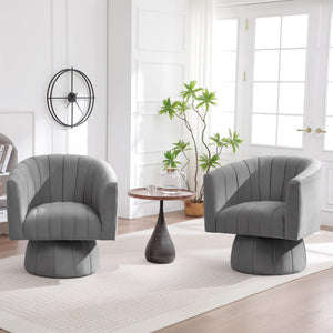 Swivel Accent Barrel Chair, Cute Comfy Small Round 360° Arm Chair. Velvet Sofa Club Reading Chair for Living Room Bedroom Office Grey