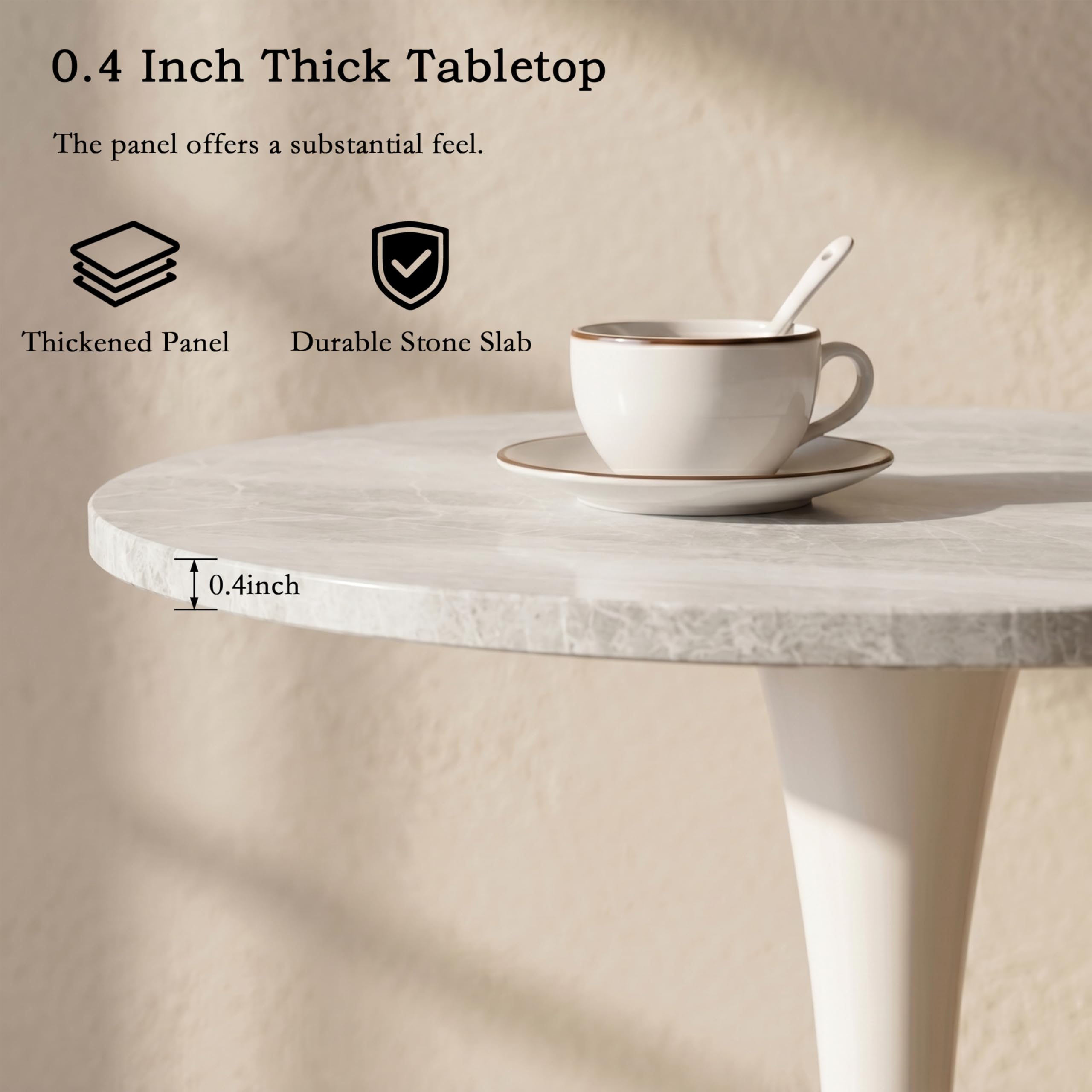 27.6" Marble Round Tulip Table, Mid-Century Modern Style Dining Table with White Pedestal Base for 2-4 People, Featuring A Marble Tabletop for Kitchen, Dining Room, Cafe (Grayish White)