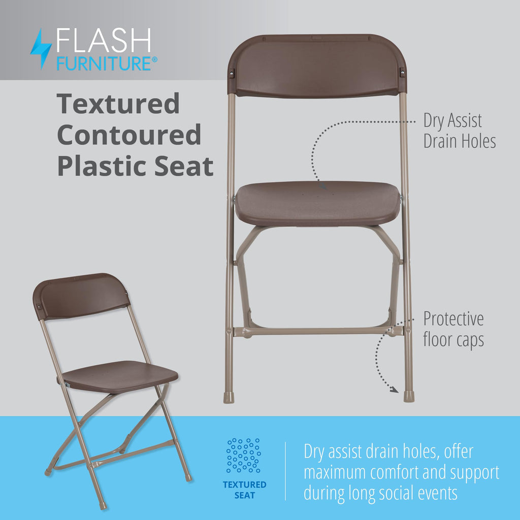 10 Pack, Hercules Series Plastic Folding Chair Brown -  650LB Weight Capacity Comfortable Event Chair-Lightweight Folding Chair