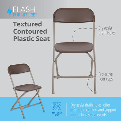 10 Pack, Hercules Series Plastic Folding Chair Brown -  650LB Weight Capacity Comfortable Event Chair-Lightweight Folding Chair