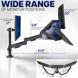 Triple Monitor Stand, Fully Adjustable Arms for 17 to 27 inch Screens, Mechanical Articulating Desk Mount, Gaming and Office Setups, VESA 75x75, 100x100, Max 19.8 lbs, Classic, Black, STAND-V003O