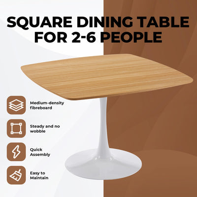 42 Inch Square Tulip Dining Table for 2-6 Person, Modern Mid-Century Kitchen Table with MDF Top & Oak Finish, Small Space Table for Apartment, Bistro, Cafe, Office and Living Room