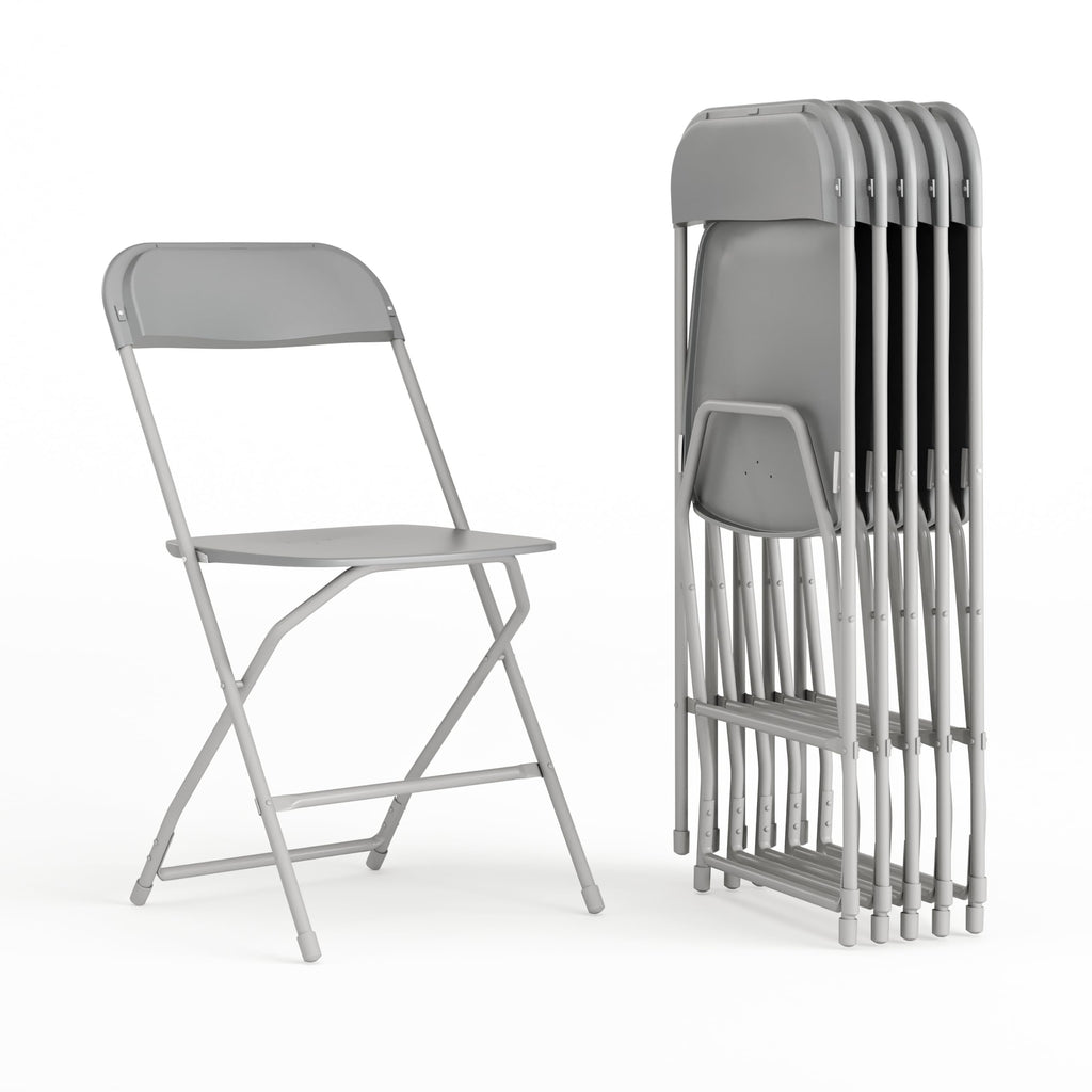 6 Pack, Hercules Series Plastic Folding Chair - Grey -  650LB Weight Capacity Comfortable Event Chair-Lightweight Folding Chair
