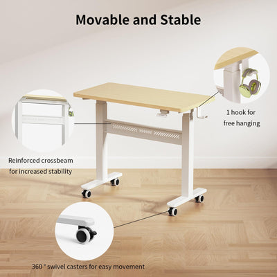 Mobile Walking Pad Desk with Wheels, Pneumatic Small Rolling Standing Desk Riser Height Adjustable (28-43.7