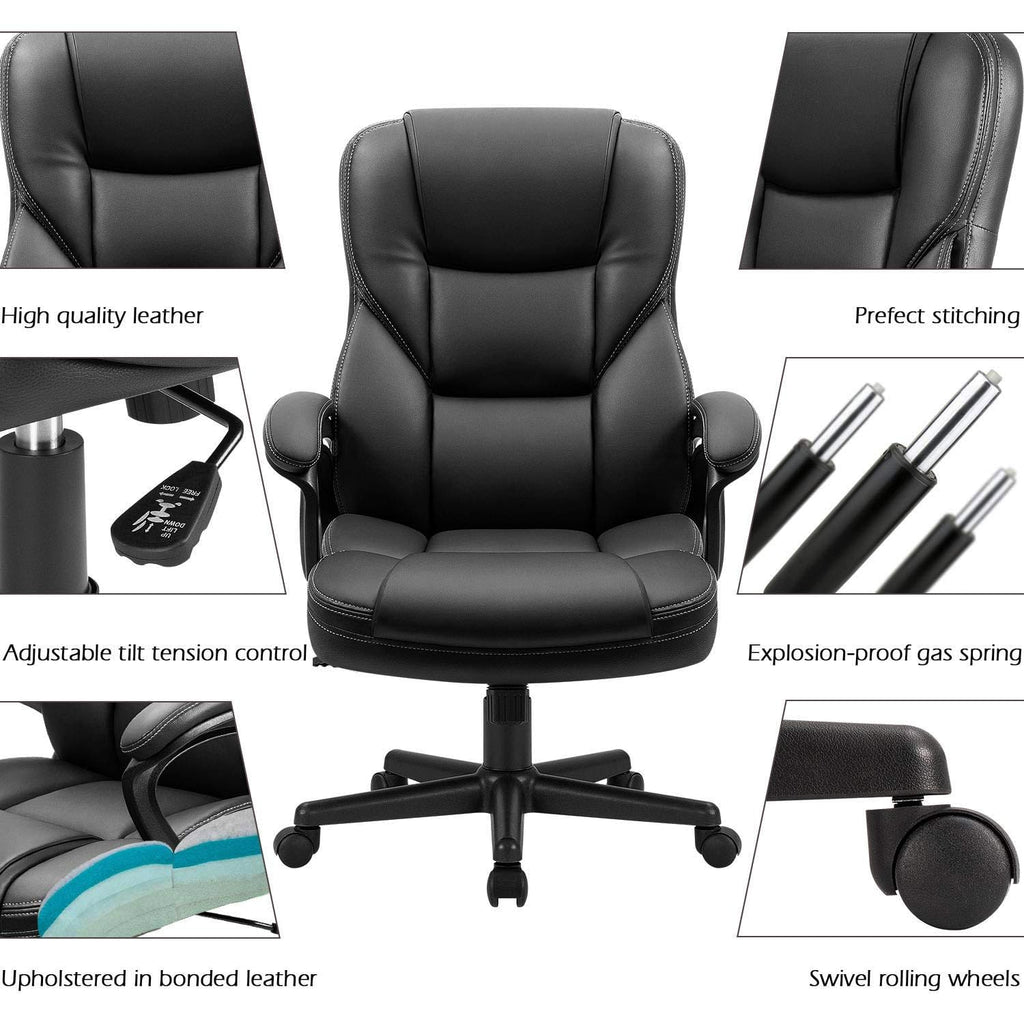 Office Executive Chair High Back Adjustable Managerial Home Desk Chair, Swivel Computer PU Leather Chair with Lumbar Support