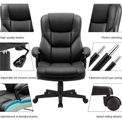 Office Executive Chair High Back Adjustable Managerial Home Desk Chair, Swivel Computer PU Leather Chair with Lumbar Support