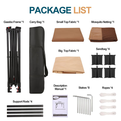 11x11 Pop Up Gazebo Canopy Tent Easy Up Outdoor Gazebo Waterproof Upgrade Portable Gazebo with Mosquito Nettings, Double Vented Roof and Carry Bag for Patio Garden Lawn(Khaki)