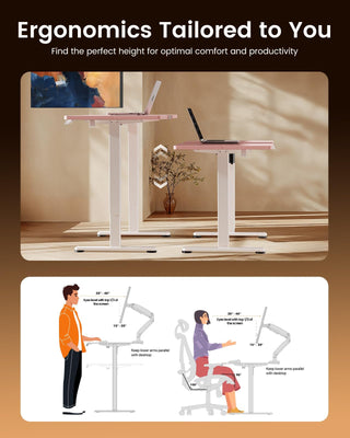 Height Adjustable Electric Standing Desk, 32 x 19 Inches Sit Stand up Desk, Memory Computer Home Office Desk, Pink