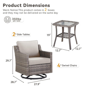 Patio Wicker Chairs Swivel Rocker-Outdoor Swivel Rocker Chair Set of 4 with All Weather Wicker Glider Rocker Set, PE Rattan Swivel Rocking Chair with 2 Side Table for Balcony Deck Porch Grey/Beige