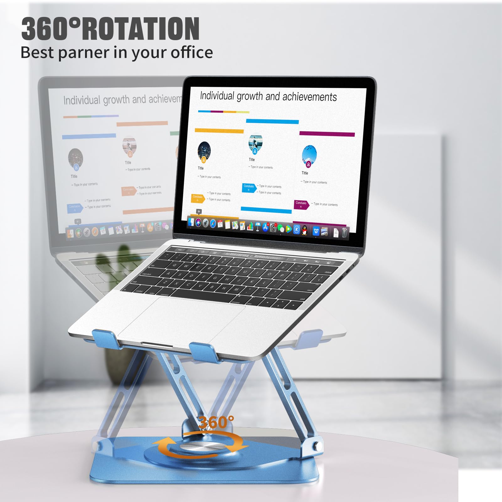Laptop Stand for Desk, Adjustable Computer Stand with 360° Rotating Base, Ergonomic Laptop Riser for Collaborative Work, Foldable & Portable Laptop Stand, fits for All 10-16