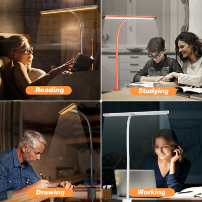 LED Desk Lamp for Office Home, Eye-Caring Desk Light with Stepless Dimming Adjustable Flexible Gooseneck, 10W USB Adapter Desk Lamp with Clamp for Reading, Study, Workbench (Orange)