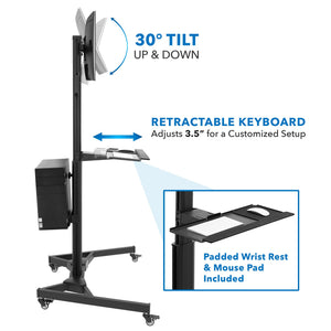 Computer Cart Mobile Desk Workstation with Monitor Mount for Screen up to 32