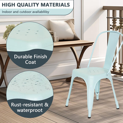 Set of 4 Metal Dining Chairs | Blue | Stackable Tolix Side Chairs with Backrest | Scratch-Resistant | Non-Slip Feet | Indoor/Outdoor Use | 330 lbs Capacity | Ideal for Kitchen & Restaurant