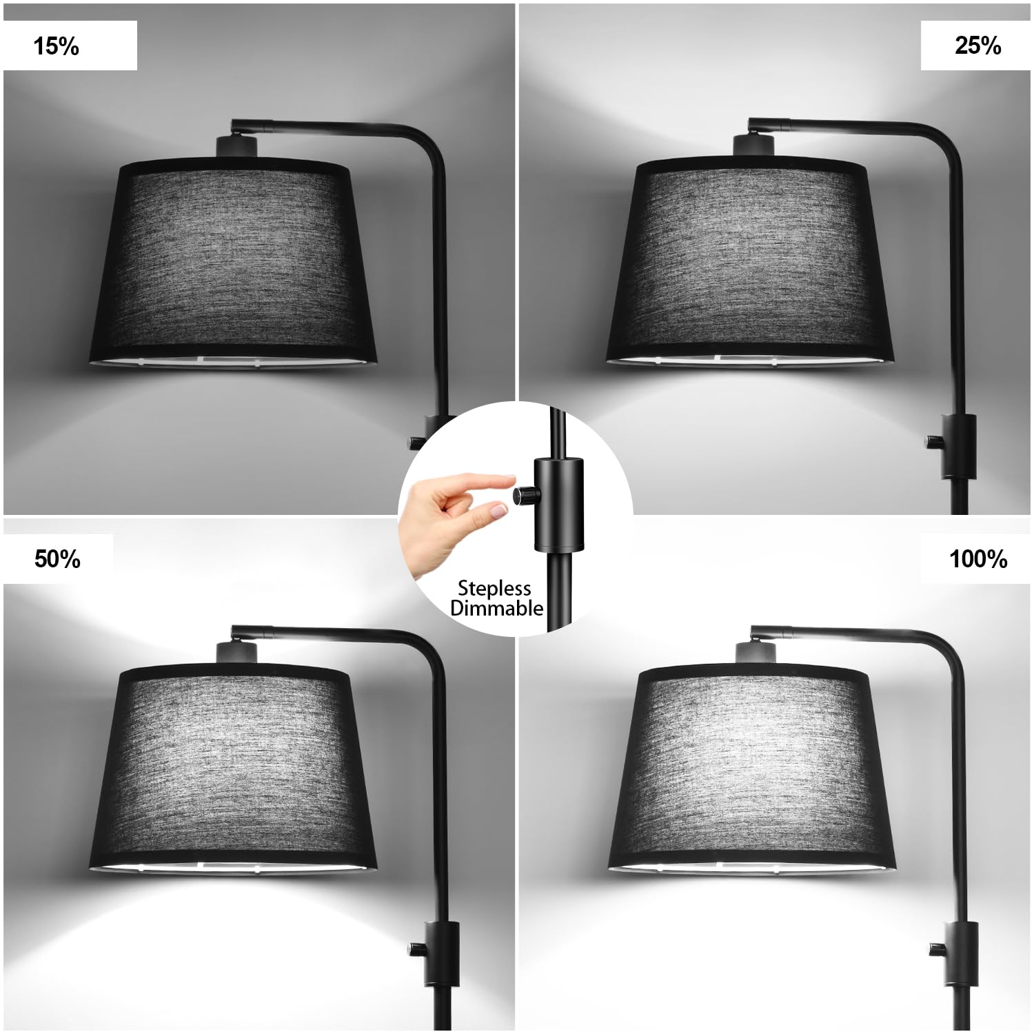 [Upgraded] Dimmable Floor Lamp, 1000 Lumens LED Edison Bulb Included, Black Shade, Modern Arc Standing Tall Floor Lamp for Living Room Bedroom Office Dining Room