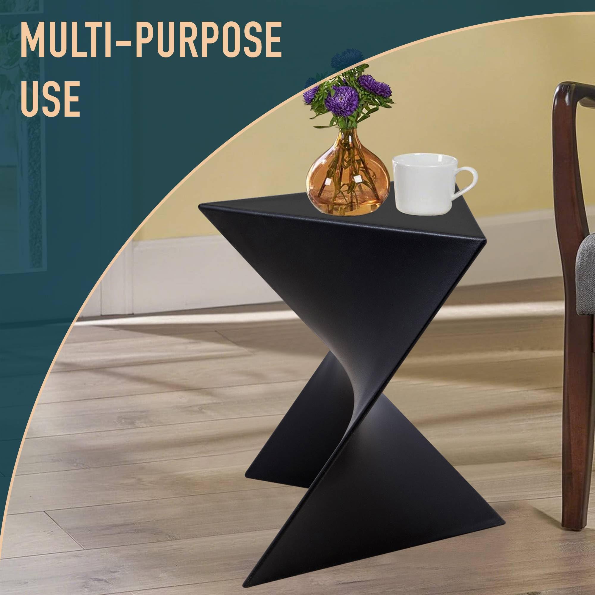 15.75" Triangular Side Table, Stackable Plastic Accent End Table for Indoor & Outdoor Use, Weather-Resistant Modern Patio & Living Room Table, Black