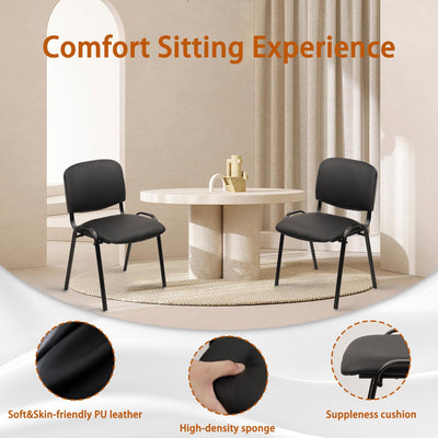 Stacking Waiting Room Chairs, PU Leather Armless Office Guest Chair with Metal Frames, Stackable Conference Room Chairs No Wheels for Reception Lobby Side Meeting Training School, Black