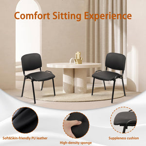 Black Set of 5, Stacking Waiting Room Chairs, PU Leather Armless Office Guest Chair with Metal Frames, Stackable Conference Room Chairs No Wheels for Reception Lobby Side Training School,
