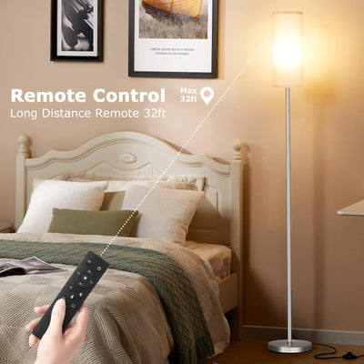 64'' Floor Lamps for Living Room with Remote Control and Stepless Dimmable Colors Temperature & Brightness, 9W Bulb Included(Beige Lampshade & Silver Pole)