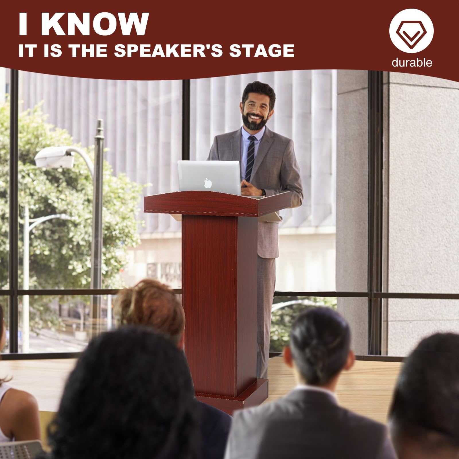 Podium Stand for Lectern Presentation Church Classroom, Pulpit with Wooden Heavy Base, Podium for Lecture, Wedding Speech