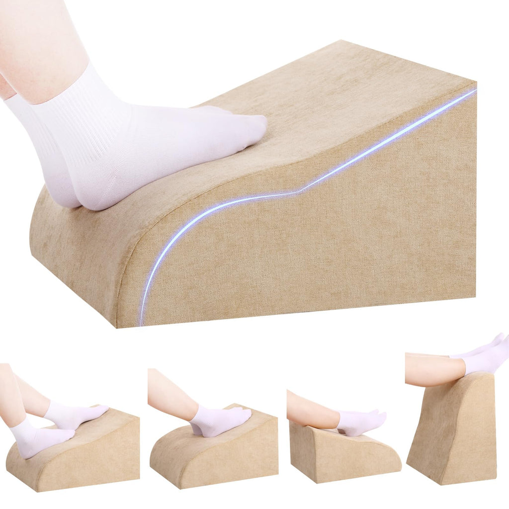 Foot Rest for Under Desk at Work, Ergonomic Under Desk Footrest with Washable Cover for Office, Home & Gaming Leg Elevation Pillow Beige