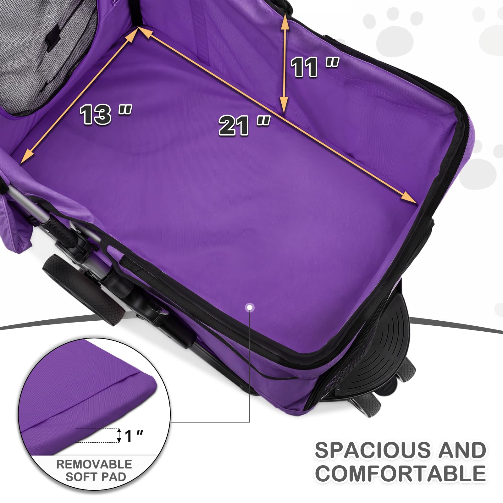3 Wheels Pet Dog Cat Stroller for Small Medium Dogs Cats, Lightweight Foldable Jogger Stroller w/Storage Basket and Cup Holder, Purple