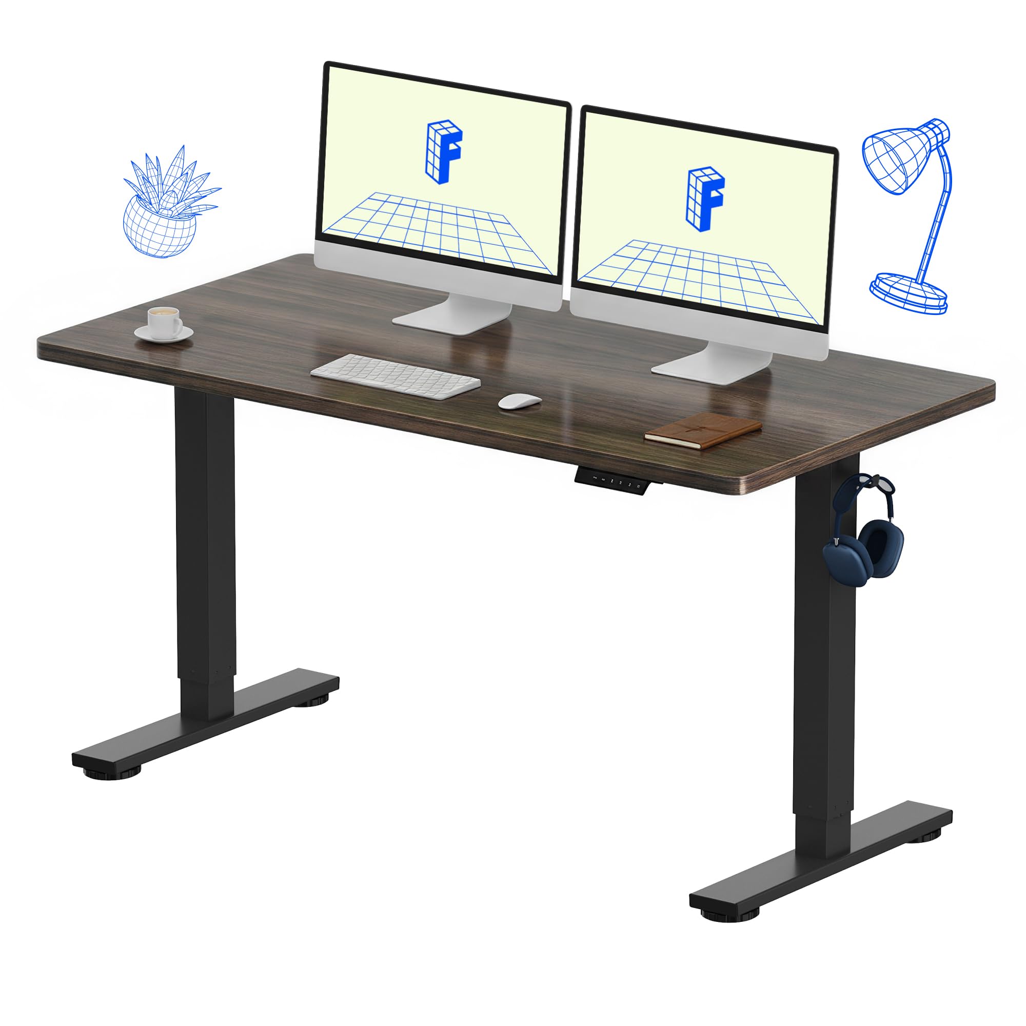 EN1 One-Piece Standing Desk, Electric Adjustable with 4 Memory Presets, 176 LBS Capacity, Stable & Quiet, Seamless Desktop for Home Office & Dual Monitors, 55