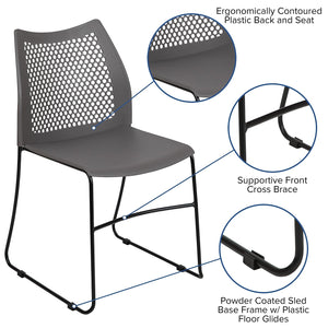 HERCULES Series 661 lb. Capacity Gray Stack Chair with Air-Vent Back and Black Powder Coated Sled Base