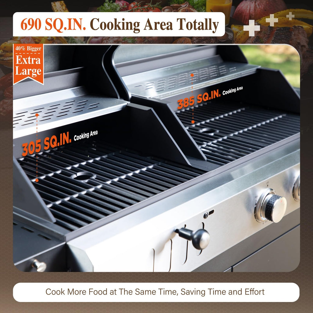 Charcoal and Propane Gas Grill Combo with Side Burner & Porcelain-Enameled Cast Iron Grate, Dual Fuel BBQ Grill for Outdoor, Barbecue Grill, 690 SQIN Cooking Area
