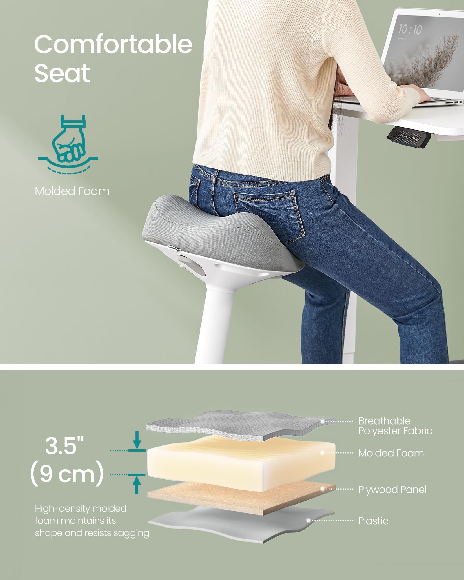 Ergonomic Wobble Stool, Height Adjustable Standing Desk Stool 23.3-33.1 Inches, Swivel Balance Chair with Non-Slip Base, Saddle Seat, for Active Sitting, Office, Home, Dove Gray UOSC008G01