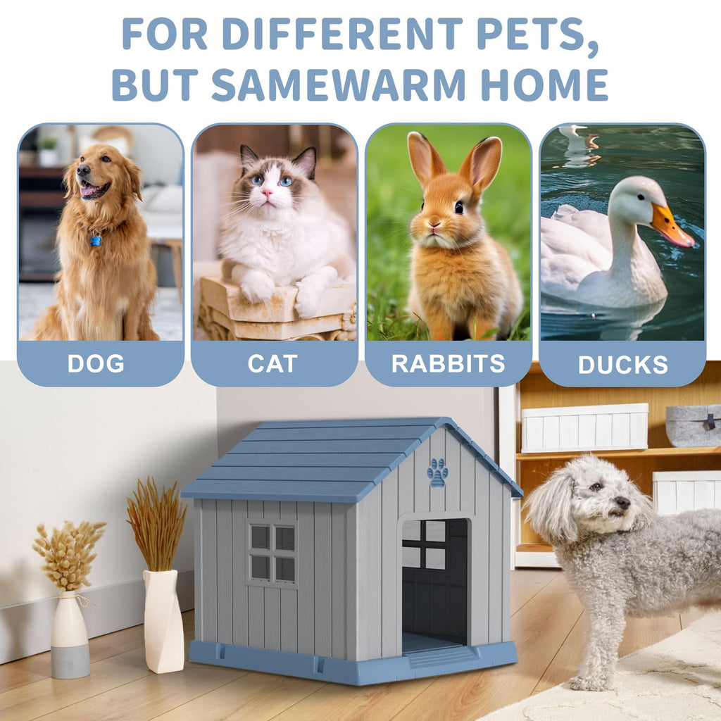 Dog House Indoor Outdoor for Small to Large Sized Dogs Indoor Outdoor Doghouse Puppy Shelter with Elevated Floor, Easy to Assemble (Blue, 31Inch(31.18 * 33.7 * 32.52))