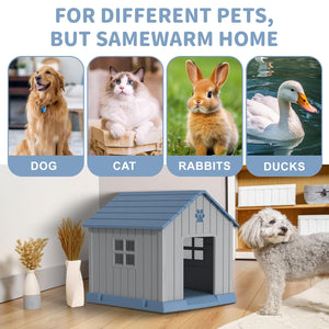Dog House Indoor Outdoor for Small to Large Sized Dogs Indoor Outdoor Doghouse Puppy Shelter with Elevated Floor, Easy to Assemble (Blue, 31Inch(31.18 * 33.7 * 32.52))