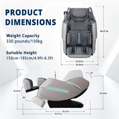 4D Massage Chair Full Body Zero Gravity Recliner - 55“ SL-Track,20 Auto Modes,11 Massage Technique,40 Airbags Massage,with Yoga Stretch,APP Control,Negative Oxygen lons（Grey）