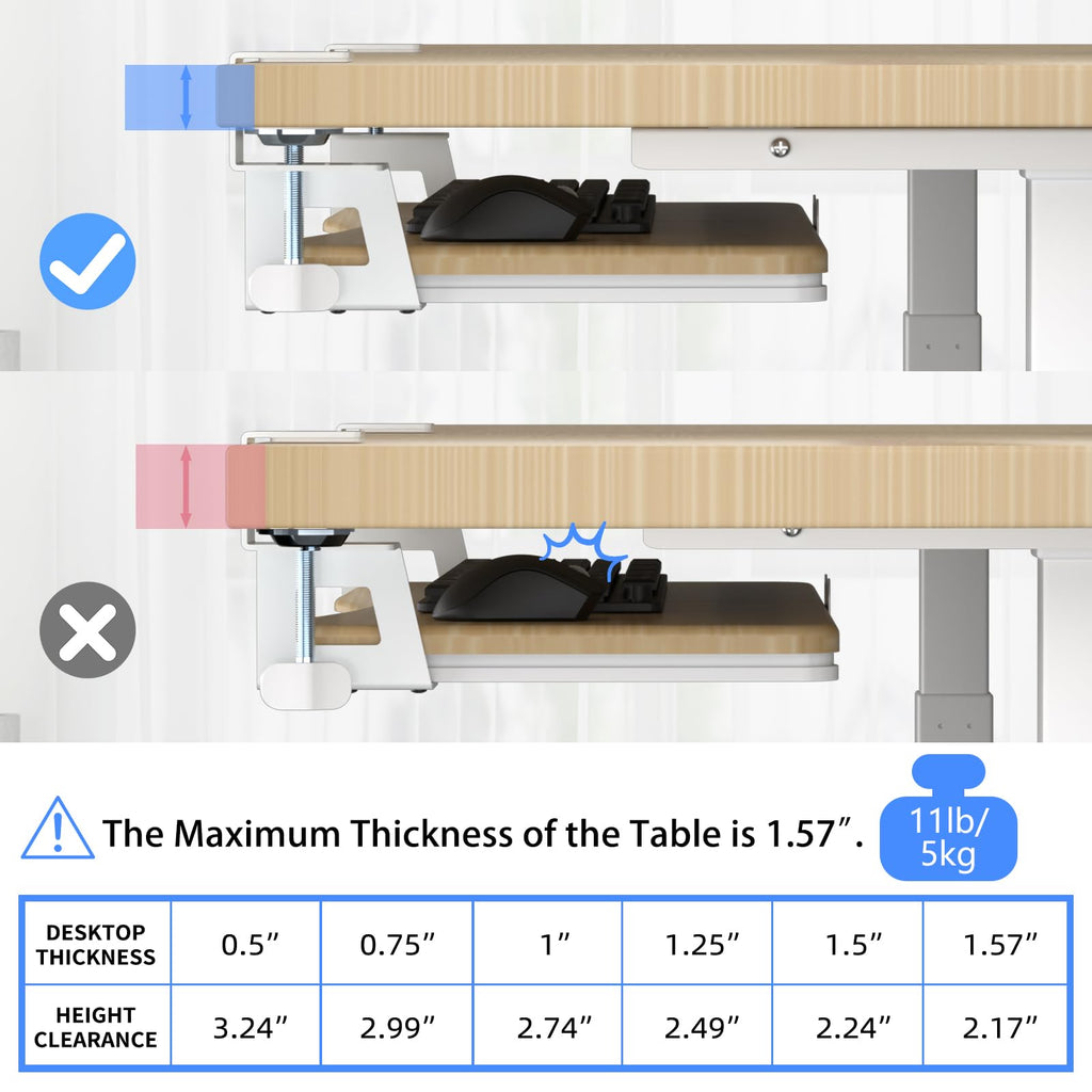Keyboard Tray Under Desk Pull Out with C Clamp Mount, Computer Keyboard & Mouse Tray, 25.6 (30 Including Clamps) x 11.8 inch Slide-Out Platform Computer Drawer for Typing, Light Wood, DSF1QM