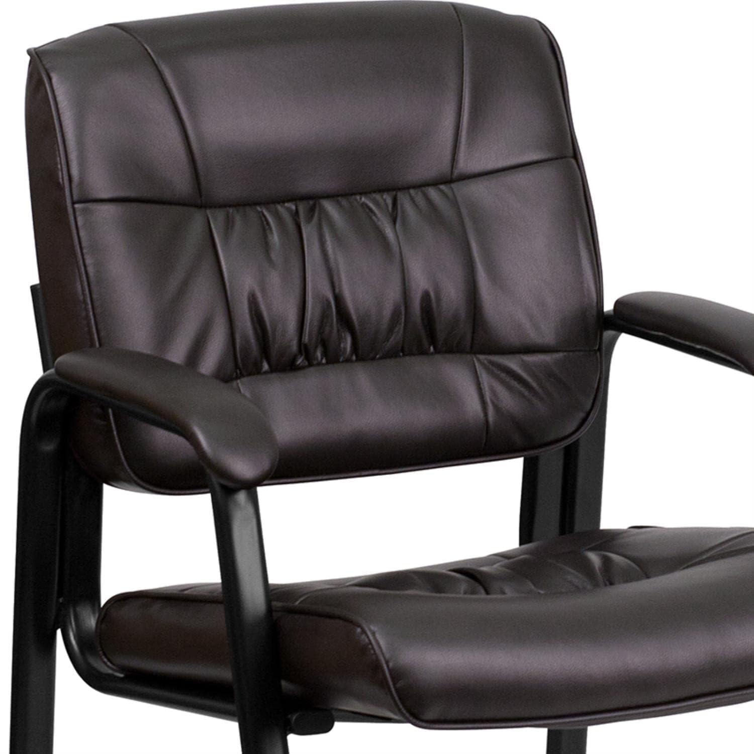 Haeger LeatherSoft Tufted Executive Reception Chair with Padded Armrests, Upholstered Side Chair for Living Room or Office, Brown