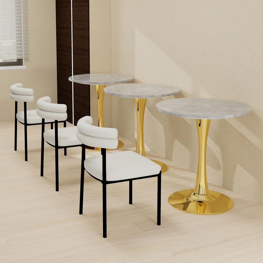 27.6" Marble Round Tulip Table, Mid-Century Modern Style Dining Table with Gold Pedestal Base for 2-4 People, Featuring A Marble Tabletop for Kitchen, Dining Room, Cafe (Light Grey)