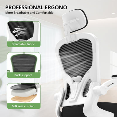 Office Chair Ergonomic Desk Chair, 330LBS Capacity, High Back Computer Design for Long Hours Comfort, Rolling Swivel Executive Task for Home Office with Flip-up Armrests(White Black)