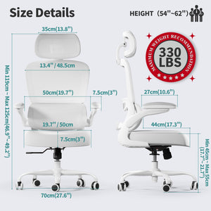 Office Chair Ergonomic Desk Chair, 330 LBS Home Mesh Office Desk Chairs with Wheels, Comfortable Gaming Chairs (White White)