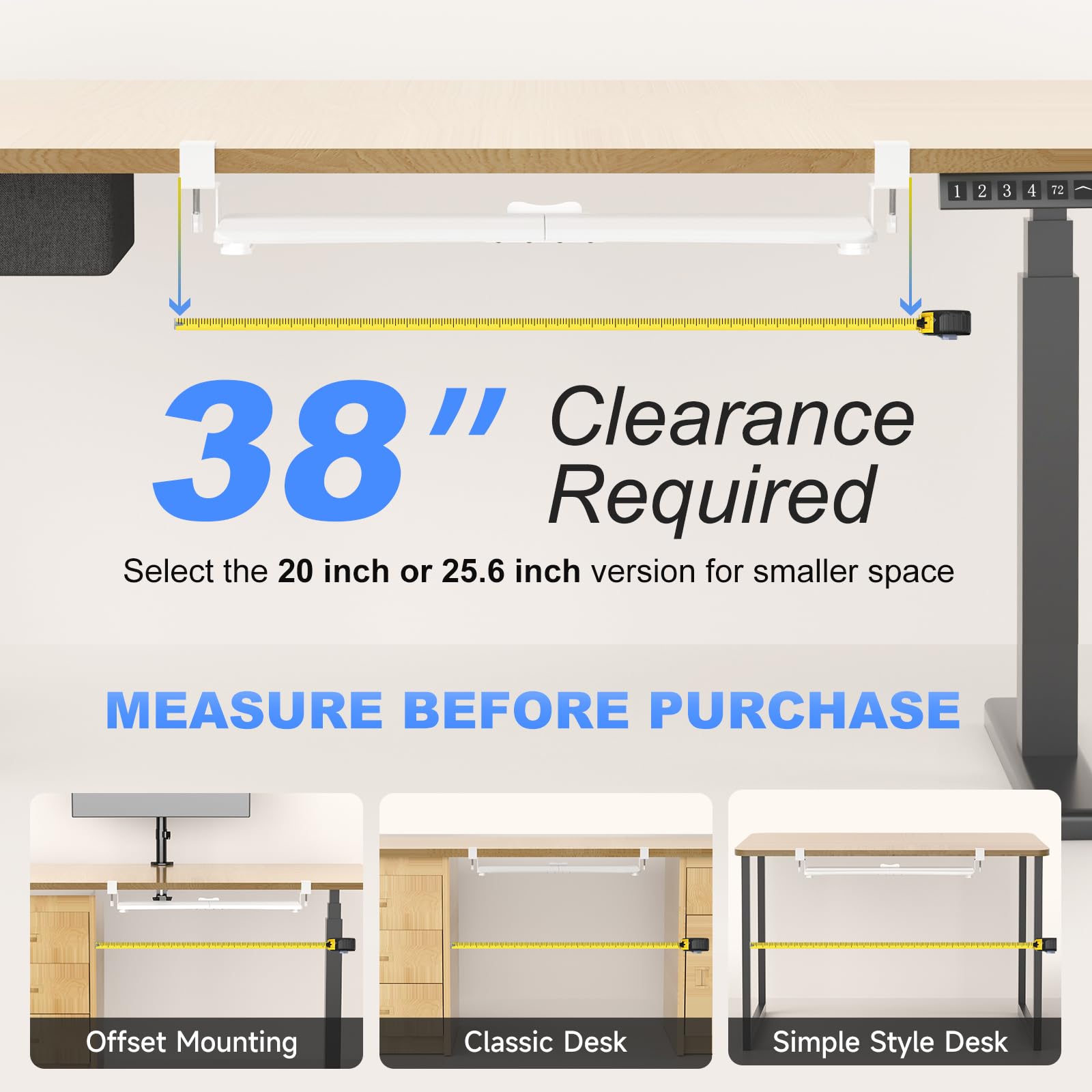 Large Keyboard Tray Under Desk Pull Out with C Clamp Mount, Computer Keyboard & Mouse Tray, 34 (38 Including Clamps) x 11.8 inch Slide-Out Platform Computer Drawer for Typing, White, DSF1LW