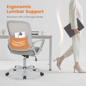 Home Office Managerial Executive Chair, Ergonomic Mesh Adjustable Swivel Mid-Back Chair with Comfortable Lumbar Support, Comfy Arms for Bedroom,Study,Student