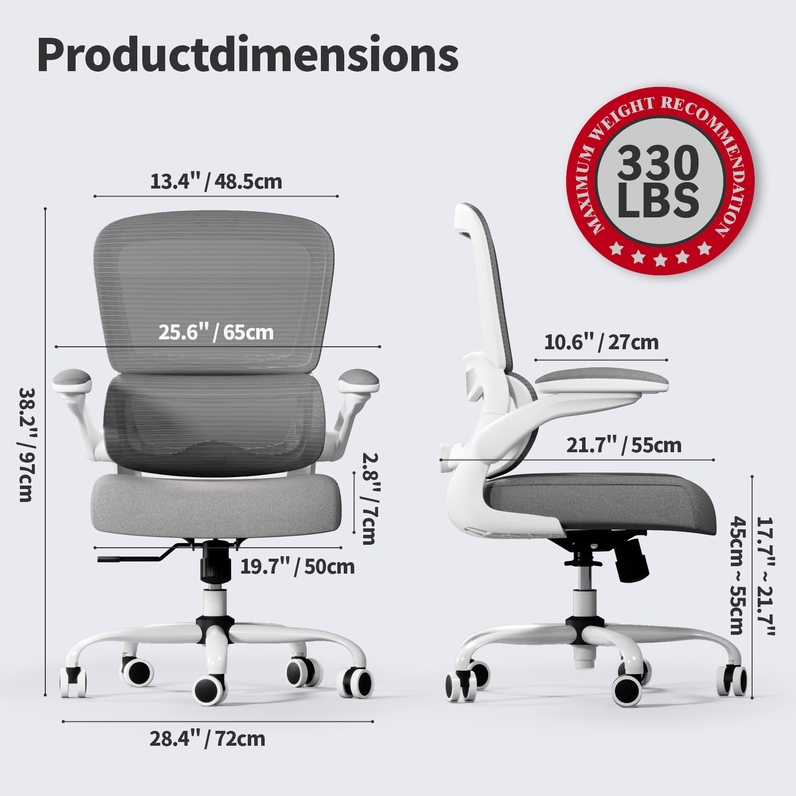 Office Chair - Ergonomic Desk Chair with Adjustable Lumbar Support, Mesh Computer Chair, Executive Chairs for Home Office Comfortable Lumbar Support (White)