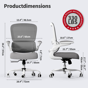Office Chair - Ergonomic Desk Chair with Adjustable Lumbar Support, Mesh Computer Chair, Executive Chairs for Home Office Comfortable Lumbar Support (White)
