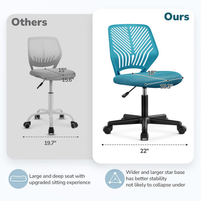 Kids Cute Office Chair Low-Back Armless Study Chair w/Lumbar Support Adjustable Height for Children in Bedroom School, Turquoise