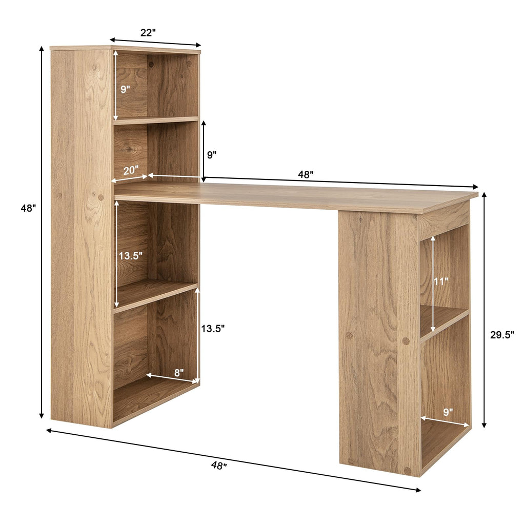 Computer Desk with Bookshelf, Writing Study Desk with Storage Shelves & CPU Stand, Modern Compact Computer Workstation for Home & Office, Space-Saving Design(Natural)