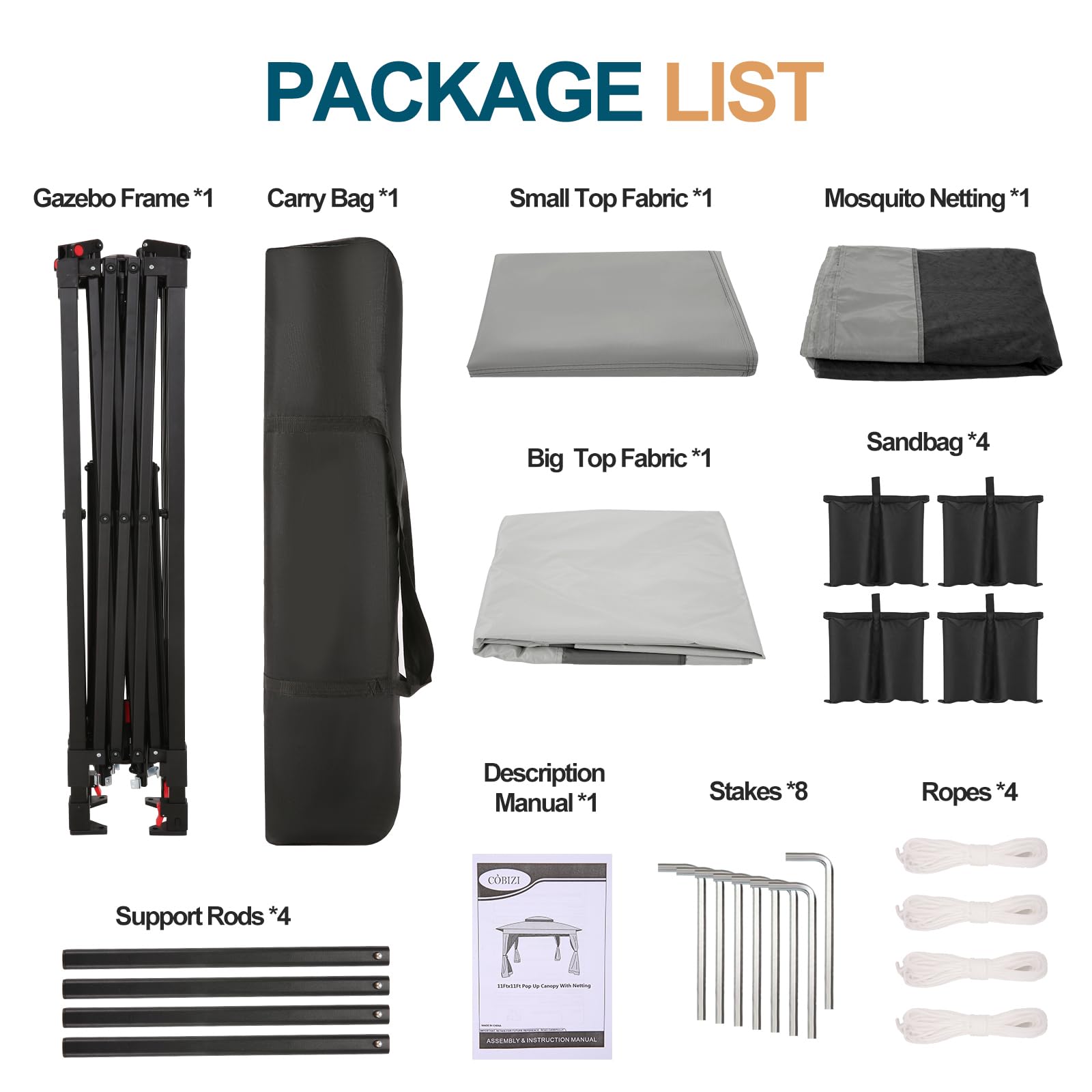 11x11 Pop Up Gazebo Canopy Tent Easy Up Outdoor Gazebo Waterproof Upgrade Portable Gazebo with Mosquito Nettings, Double Vented Roof and Carry Bag for Patio Garden Lawn(Gray)