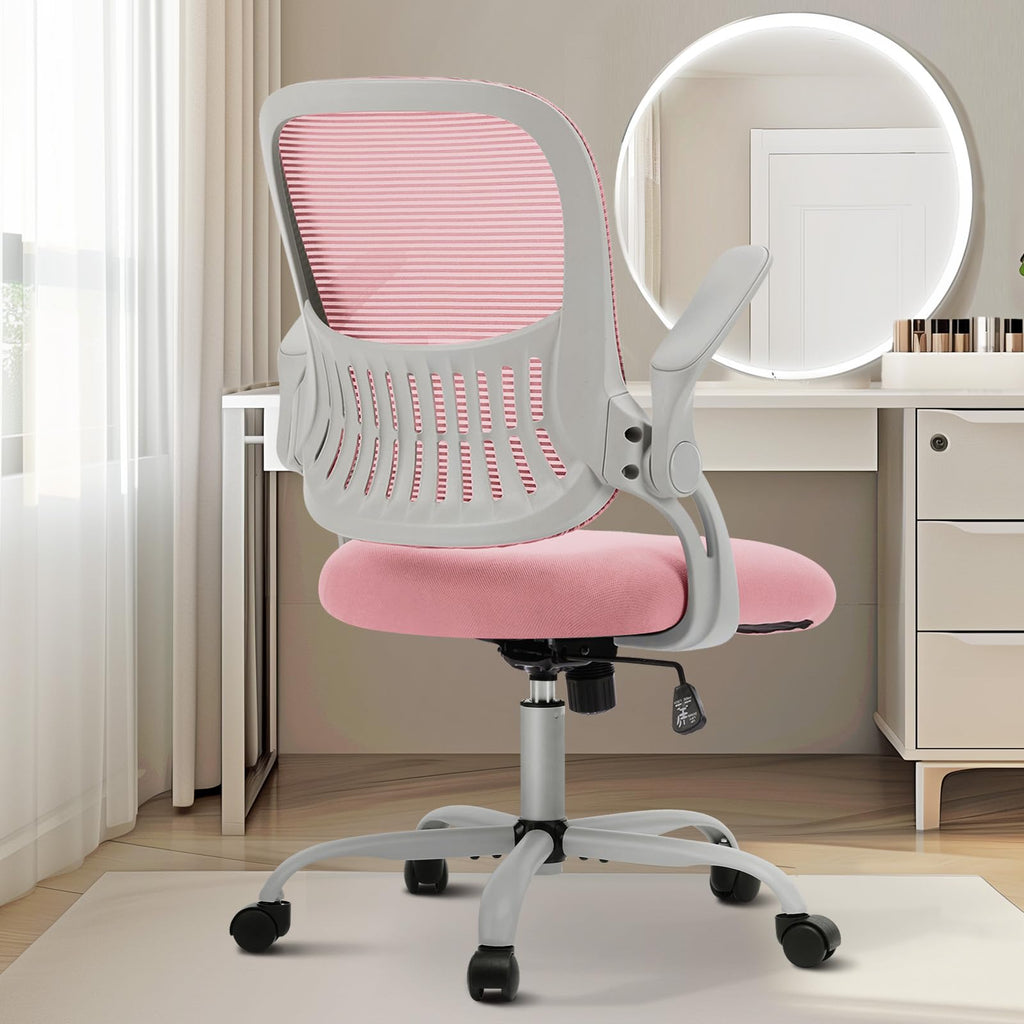 Home Office Managerial Executive Chair, Ergonomic Mesh Adjustable Swivel Mid-Back Chair with, Flip-up Arms, Comfortable Lumbar Support, Comfy Arms for Bedroom,Study,Student