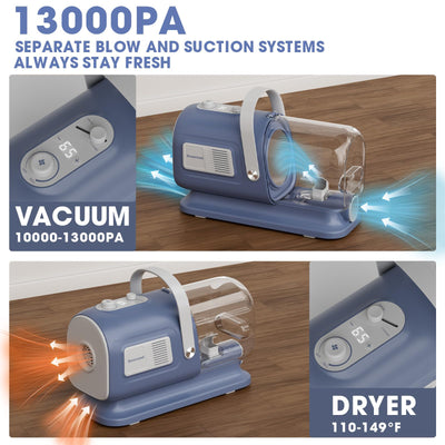 Dog Grooming Vacuum and Dryer Kit, Blower for Pet Vacuum Grooming 7 in 1 with Clippers for Dogs Hair Shedding Brush Remover Tools at Home Blue Grey