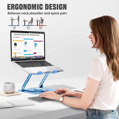 Laptop Stand for Desk, Adjustable Computer Stand with 360° Rotating Base, Ergonomic Laptop Riser for Collaborative Work, Foldable & Portable Laptop Stand, fits for All 10-16